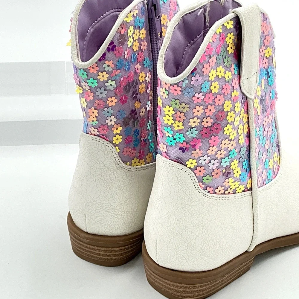 Steve Madden Girls Size 13 Boots Bone Floral Sequin NEW Peek Little Kids $65